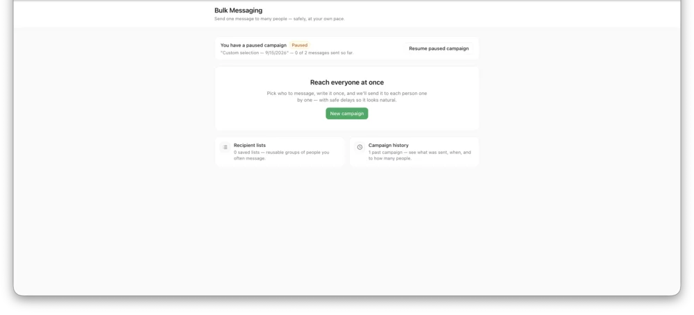 Campaigns (Bulk Messaging) — InboxCRM screenshot