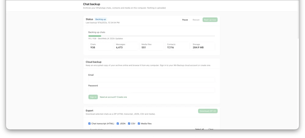 Chat Backup — InboxCRM screenshot